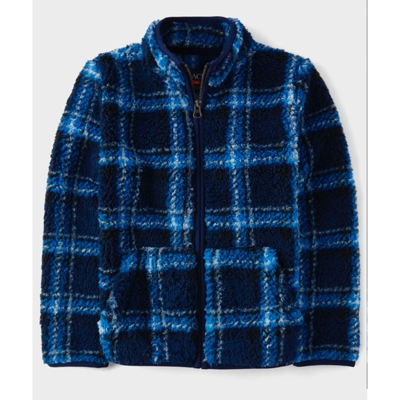 💙 Boys Print Sherpa Zip-Up Jacket - Blue NWT - Picture 1 of 2